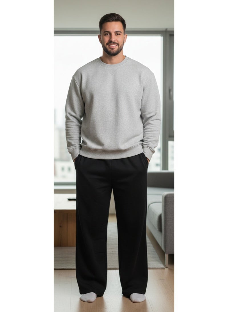 Bedaya Moda Casual cotton milton sweatpants - high waist - two pockets/ Black/ Unisex/3XL - Image 1